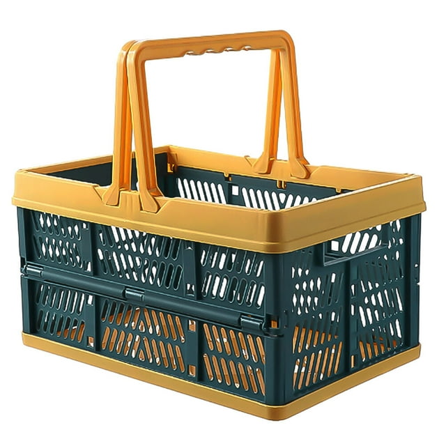 MIANGASTORE Collapsible Grocery Shopping Baskets Folding Stackable Crates Storage Containers Bins Organizer with Handles for Home Green