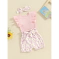 thumbnail image 3 of Suealasg 3Pcs Baby Girl Clothes Set Short Sleeve Ribbed Romper Daisy Print Shorts Headband Sets Infant Girls Summer Outfits 0-18 Months, 3 of 9