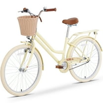 POVANLI 24" Women Bike for 13 Years Old, Steel Frame Bike,Women Bike with Basket Yellow