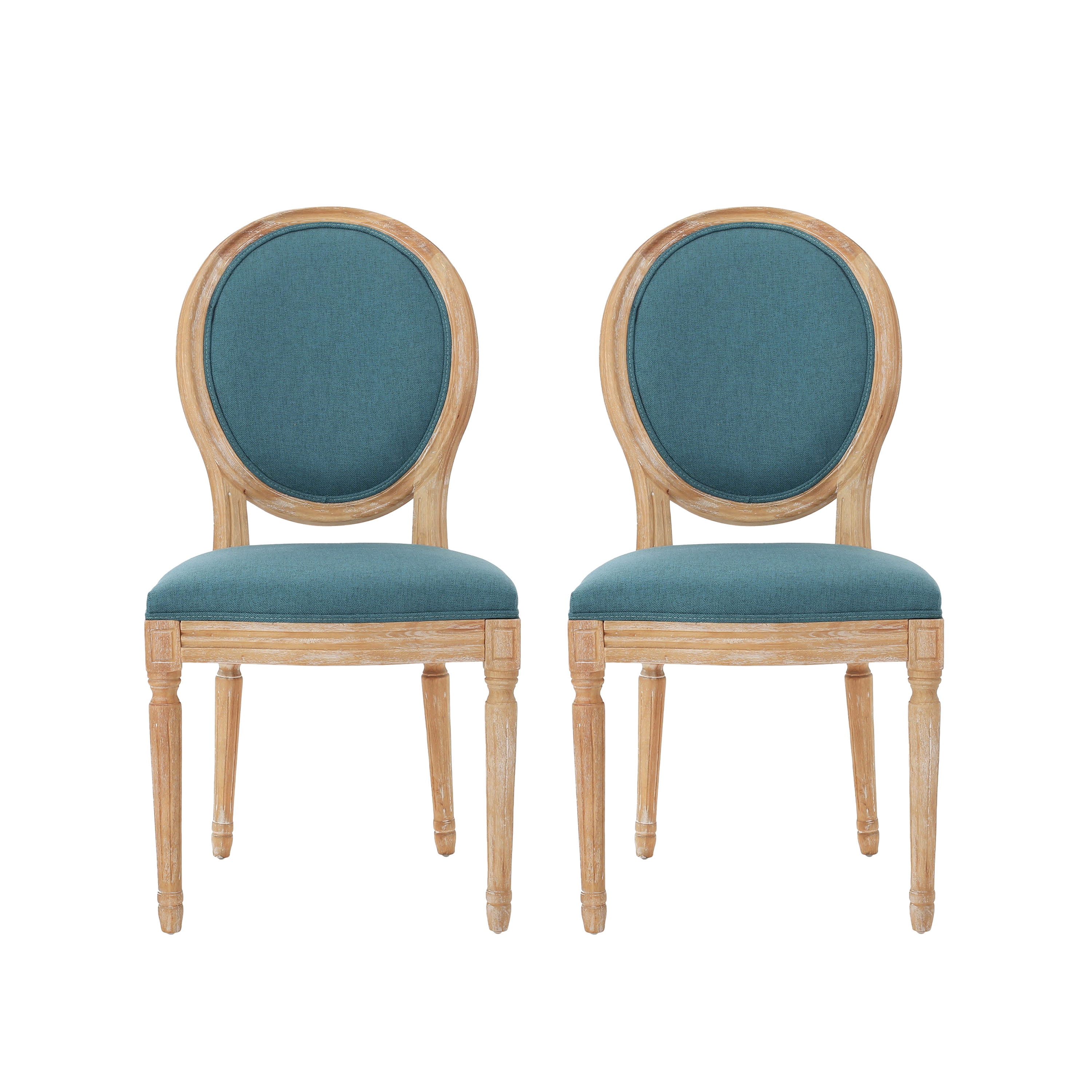 Noble House Phinnaeus FrenchFabric Dining Chairs, Set of 2, Dark Teal