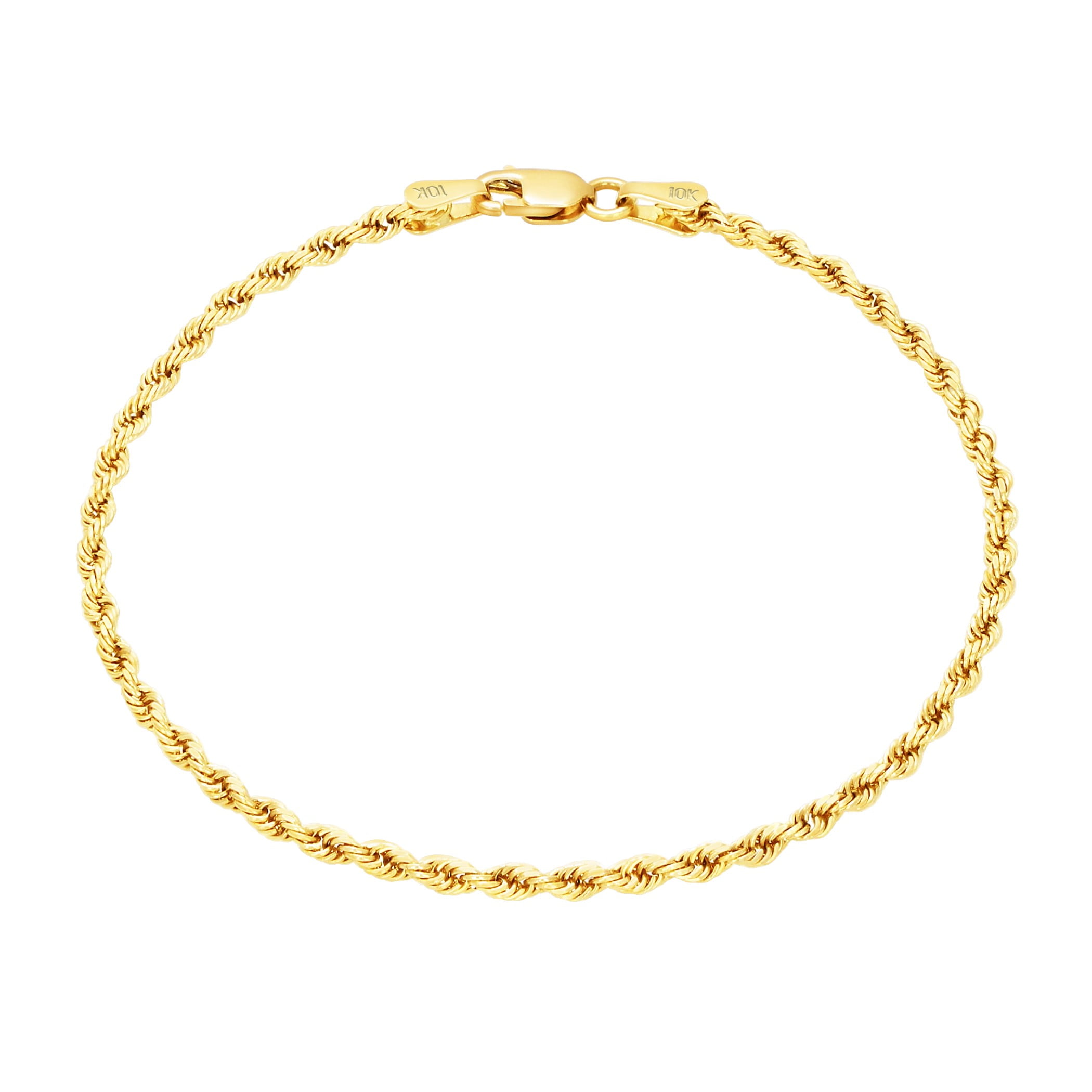 Nuragold 10K Real Yellow Gold Solid Rope Diamond Cut Chain Bracelet 7"-9" (1mm-10mm) Italian Jewelry for Men & Women