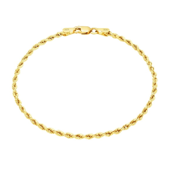 Nuragold 10K Real Yellow Gold 1.5mm Solid Rope Chain Diamond Cut Bracelet or Anklet (7"-9") Italian Jewelry for Men & Women