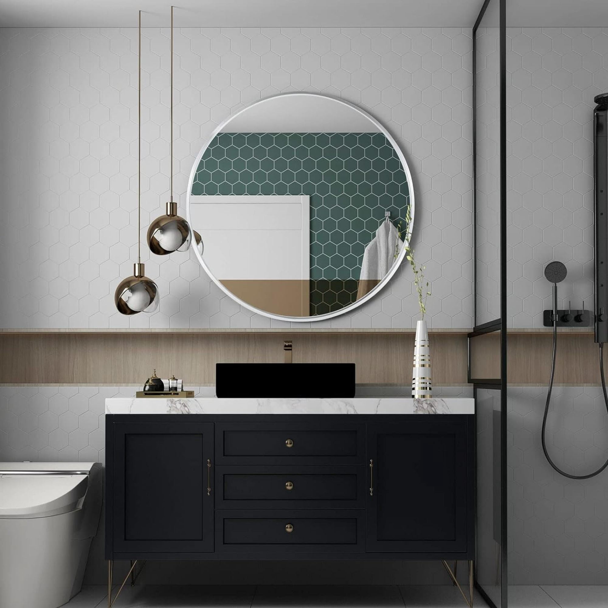 32" Round Wall Mirror,Modern Circle Mirror Hanging or Wall Mounted,Silver
