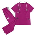thumbnail image 4 of QHRMKOG Scrub Sets for Woman , Modern V Neck Top & Jogger Pants with Pockets Nurse Stretch Soft Uniforms Functional Sets Pink M, 4 of 6