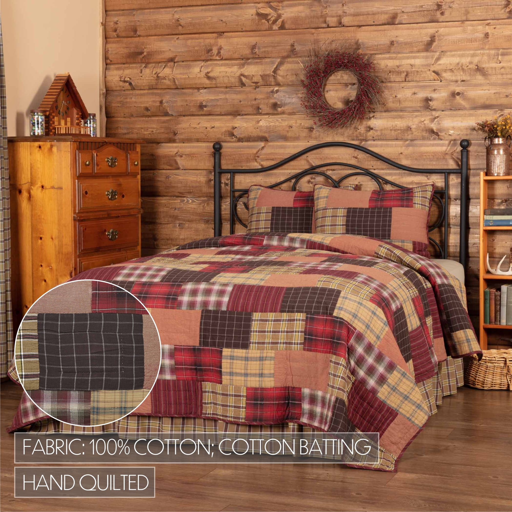 VHC Brands Wyatt Bedding Accessory, California King Quilt 130x115, Patchwork Tan