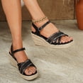 thumbnail image 2 of Women's Wedge Sandals Dressy Summer Low Wedge Slip on Comfortable Strappy Rhinestone Vacation Beach Casual Heeled Shoes Black Size 7, 2 of 6