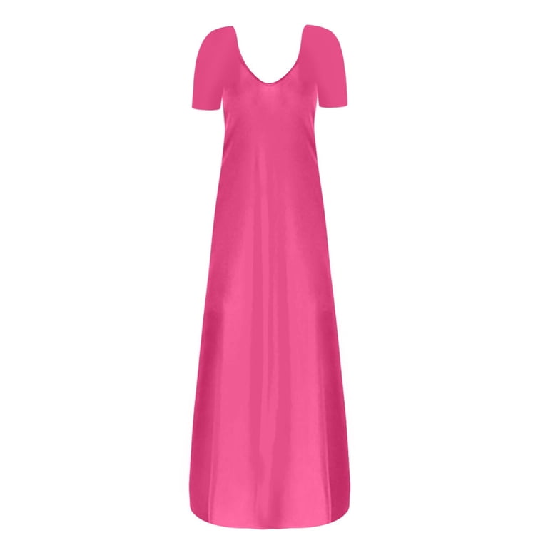 Lenago Women's Summer Dress Plus Size Deep V-Neck Standard-Fit Short Sleeve Solid Maxi Party Dress Beach Formal Hot Pink Dress, Size: Small Lenago Women's Summer Dress Plus Size Deep V-Neck Standard-Fit Short Sleeve Solid Maxi Party Dress Beach Formal Hot Pink Dress, Size: Small