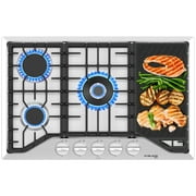 GASLAND Chef 30" 5 Burners Gas Cooktop with Reversible Cast Iron Grill/Griddle, NG/LPG Convertible