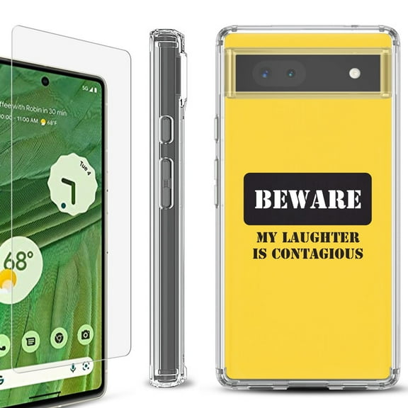 Shockproof Bumper Phone Case for Google Pixel 6a, with Tempered Glass Screen Protector, by OneToughShield ® - Laughter