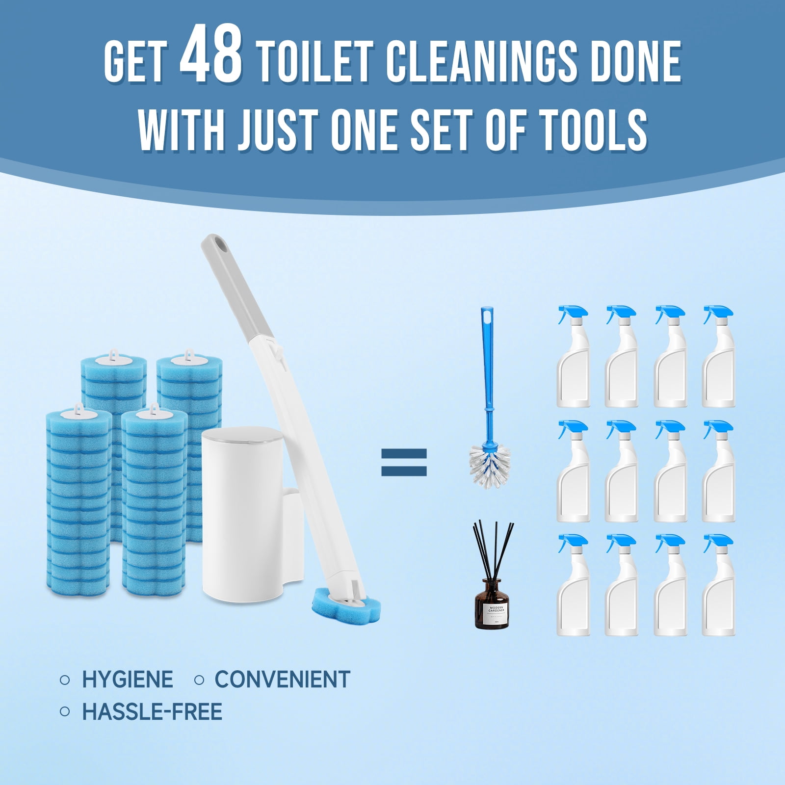 2 Pack Disposable Toilet Brush and Holder Set,Extended Handle with 48 Cleaner Refills Toilet Brush for Toilet Bowl Cleaners,Bathroom Cleaning, Bathtub - Blue (Ocean Fresh Scent)