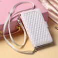 thumbnail image 6 of SaniMore for iPhone 14 Pro Max (6.7" 2022) Wallet Case, Wrist/Crossbody Lanyard, 3D Lattice PU Leather Flip Kickstand Zipper Purse & Card Slots Magnetic Clasp Shockproof TPU Shell Anti-drop - White, 6 of 9