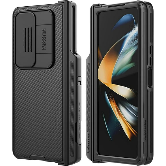 Pro for Samsung Galaxy Z Fold 4 Case with S Pen Holder & Slide Camera Cover [Creative Hinge Protection][Hidden Kickstand] Protective Phone Case for Galaxy Z Fold 4 Case - Black