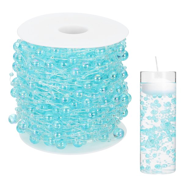 Perlas Flotantes Artificiales Uxcell para Centros de Mesa, Cadenas de Perlas Falsas de 8+3mm 66ft para Llenar Jarrones de Velas Flotantes, Azul Claro
