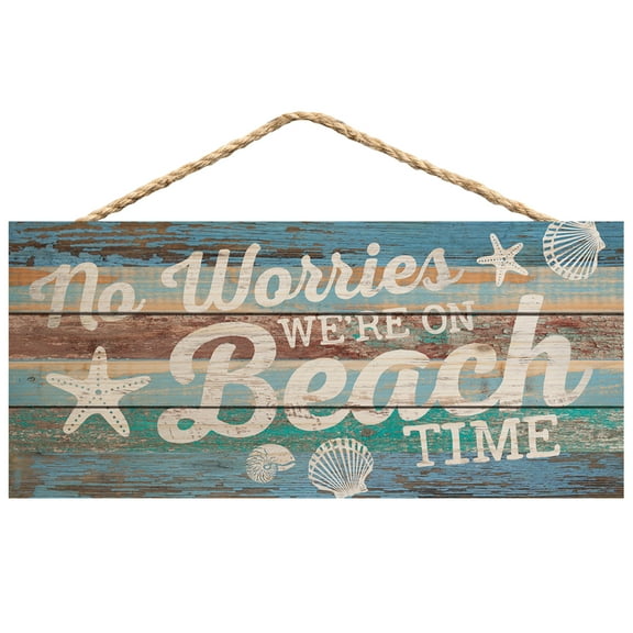 P. Graham Dunn No Worries On Beach Time Blue Lath Look 10 x 4.5 Wood Wall Hanging Plaque Sign