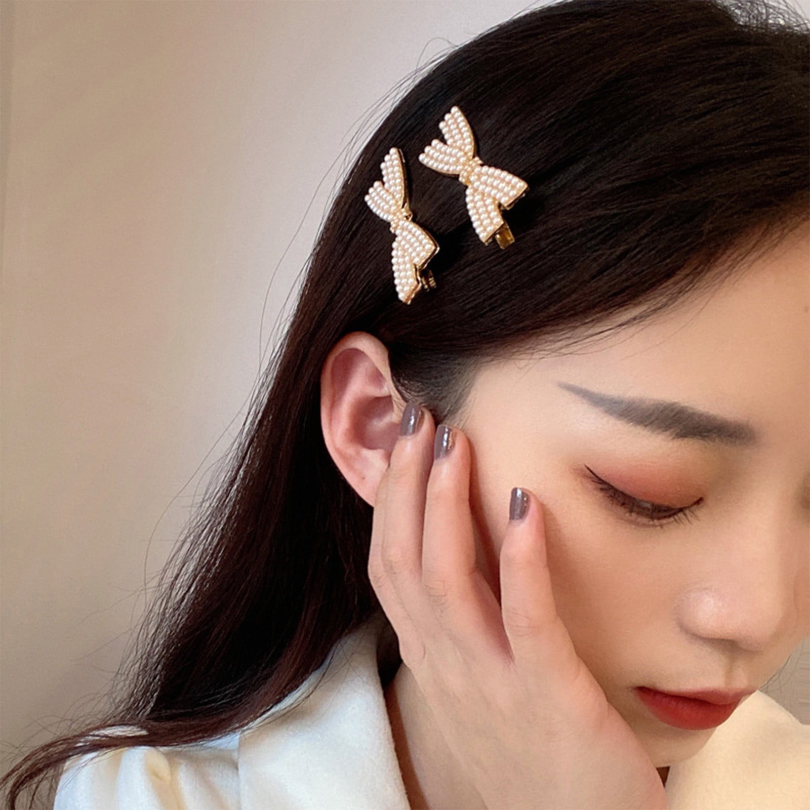 Korean Fashion Design Bowknot Cute Temperament Lady Pearl Hair Clip Bill  Clip Girl Hair Accessories 
