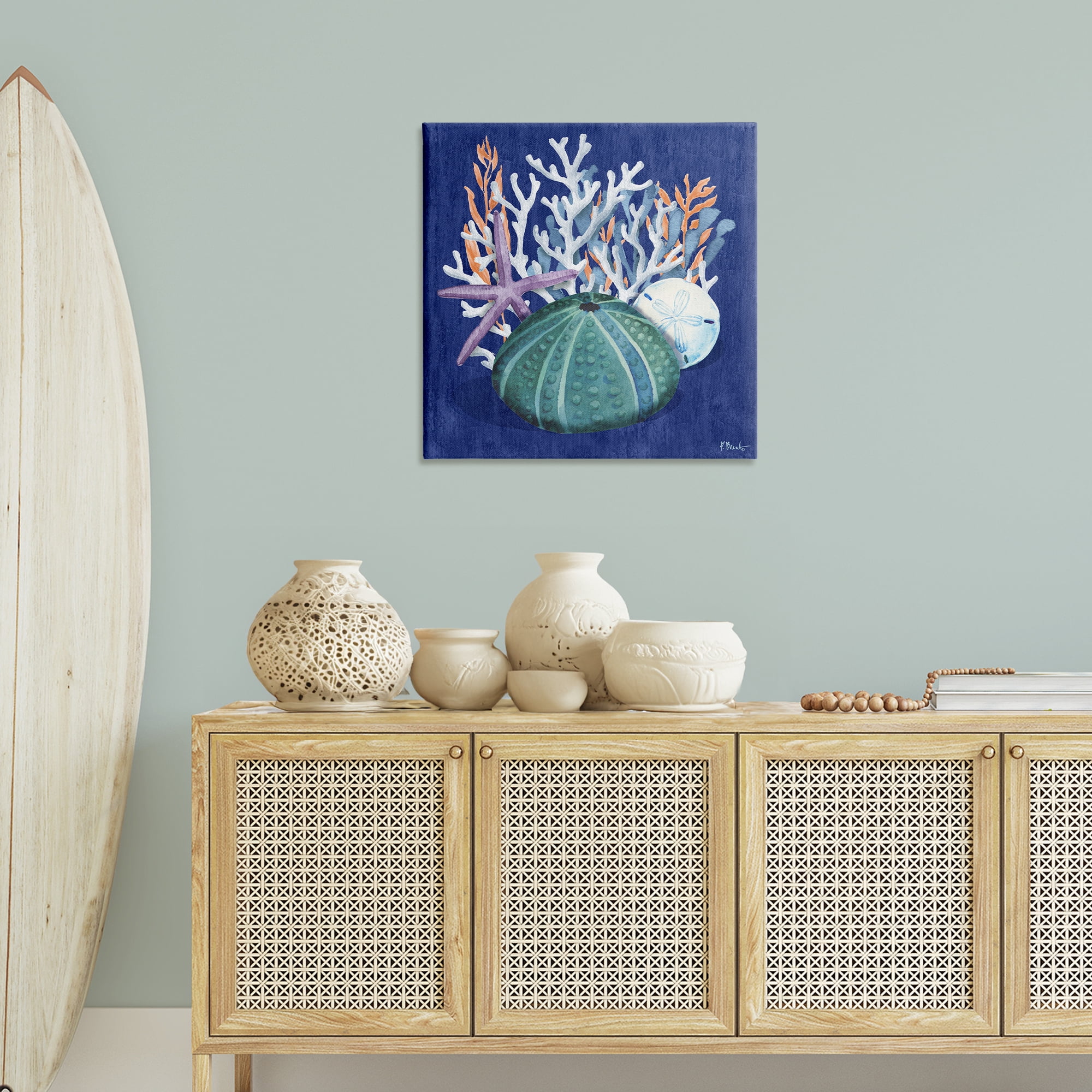 Stupell Industries Monterey Urchin & Coral Coastal Painting Gallery Wrapped Canvas Art Print Wall Art, 30 x 30