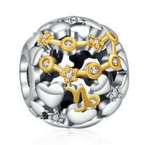 925 Sterling Silver Charm for Women Bracelets Necklace Two Tone Zodiac Sign Openwork Bead Charms Women Girl Holiday Gifts Capricorn
