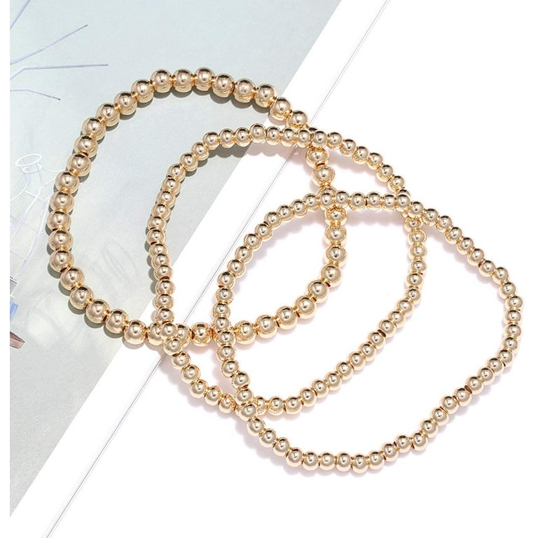 ARATLENCH Gold Beaded Bracelet for Women 14 K Gold Plated Ball Beads Bracelet Stack Stretch String Friendship Bracelet Mens Classic Bold Gold Color