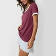 thumbnail image 5 of AherBiu Short Sleeve Tops for Women Color Blocked V Neck Summer Tees Stretch Comfy Basic Top Tshirt Blouse, 5 of 7