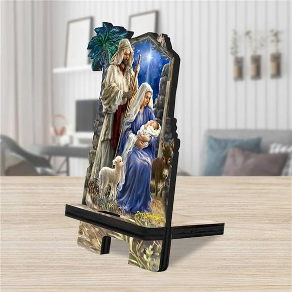 Designocracy 892087C-DG 6 x 3 x 3 in. Holy Night Cell Phone Stand Inspirational Decor with Wood Mobile Holder Organizer