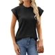 thumbnail image 3 of Mujeres 2024 Verano Tops Dressy Casual Camisas Cuello Redondo Manga Casquillo Tops Básico Sólido Camiseta, 3 of 5