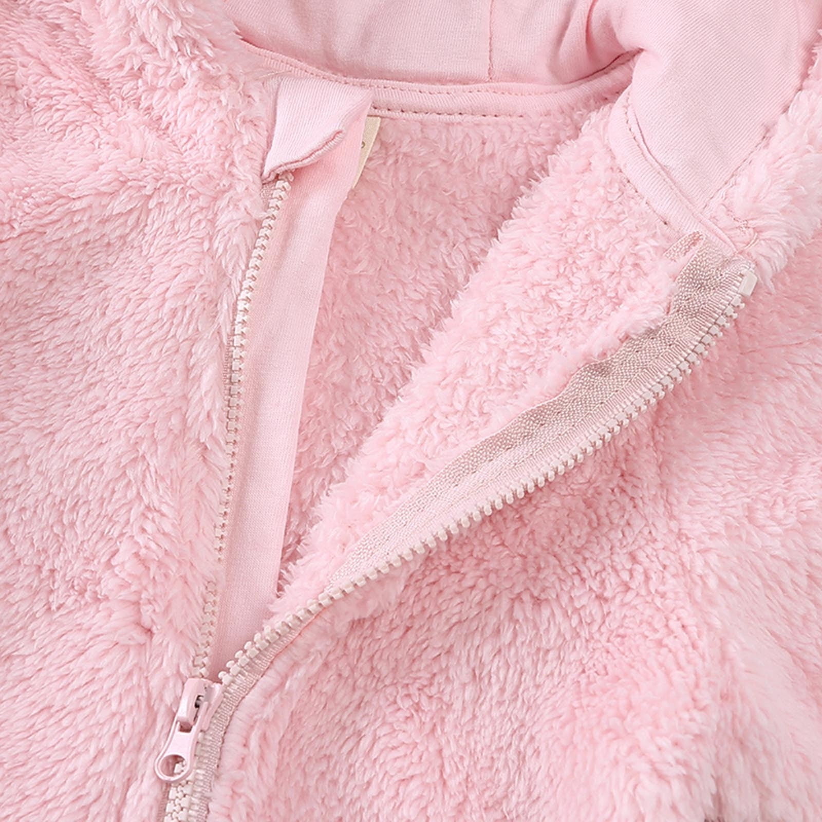 ZCFZJW Newborn Bear Fleece Footie Warmer Snowsuit Cute Cotton Thermal Long Sleeve Hooded Romper Onesies Jumpsuit for Toddler Baby Girls Boys Pink 9-12 Months