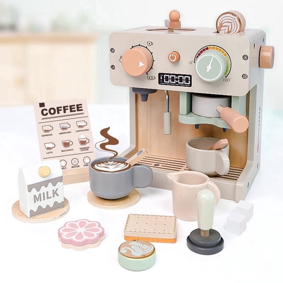 Kids Coffee Playset, Wooden Kitchen Toys Coffee Playset Pretend Play Kitchen Appliances Accessories Gift Tea Sets For Toddlers 3-5