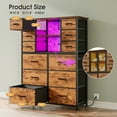 thumbnail image 2 of Tall Dresser for Bedroom with Fabric Drawers and Mesh Door Closet Dresser with Charging Station and LED Lights, Rustic Brown, 2 of 9