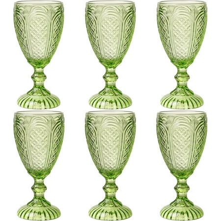Chaos Coordinator Green Wine Glasses set of 6, vintage Green glassware, colored drinking glasses for a baby shower, wedding, birthday,or fancy glassware for everyday,10.5 OZ.
