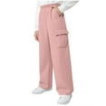 thumbnail image 2 of XUNKUSGA Pants for Girls 5-15Y Solid Color Elastic Waist Girls Cargo Pants Loose Straight Leg Sweatpants For Girl with Pockets Fashion Casual Outerwear Sweatpants Pink, 2 of 9