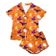 thumbnail image 7 of CUZIBR Toddler Girls Pajamas Halloween Short Sleeve Ruffles Bow Tie Shirt And Shorts 2 PC Sleepwear Ghost Witch Graphic Lapel Smooth Loungewear Cute Party Daily Homewear,Orange,3-4 Years, 7 of 7