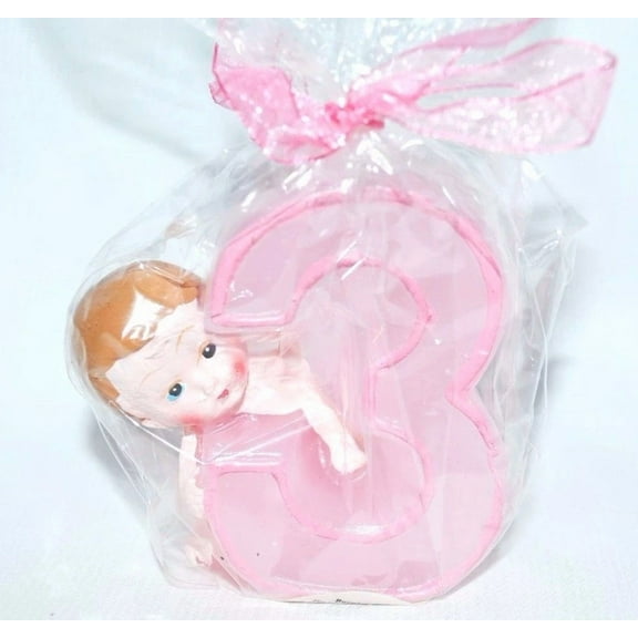 Baby Girl 3Rd Third Birthday Candle Number 3 Cake Topper Pink Party Supplies 3Rd