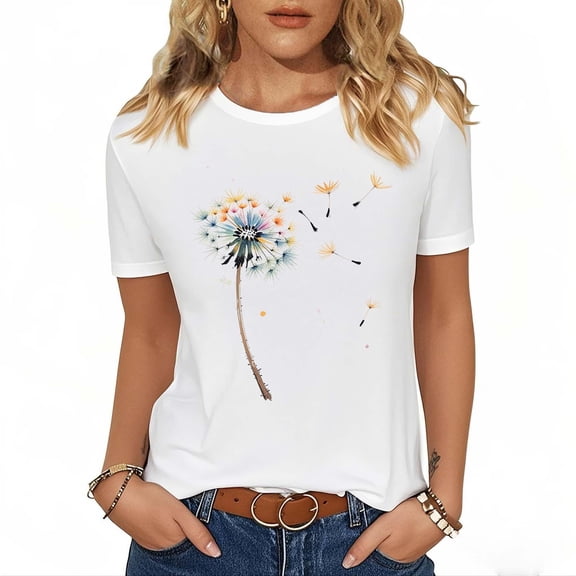 SYMOID Women's Top Shirts for Work 2025 Summer Crew Neck Short Sleeve Blouses Tops for Women,Blue,Size M