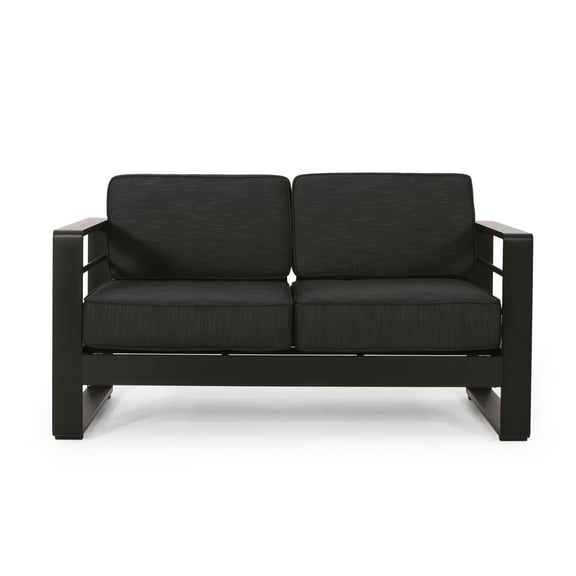 Outdoor Double Seat Sofa, Acacia Wood Frame Leisure Couch for Patio Garden, Teak and Beige