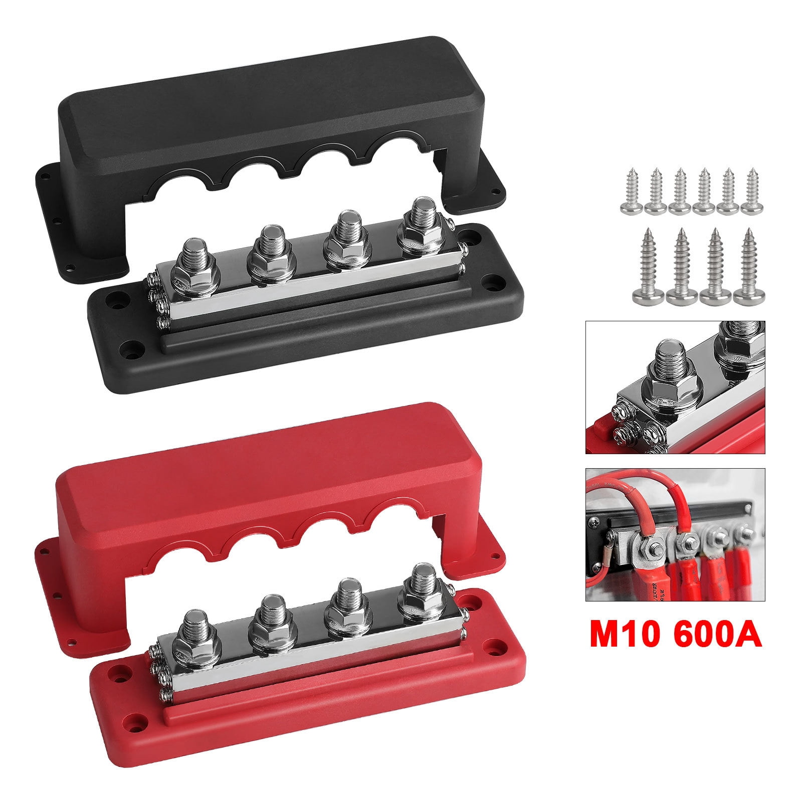 4 Post Power Distribution Block Bus with Cover 600A Marine Bus Terminals Distribution Block (3/8”)
