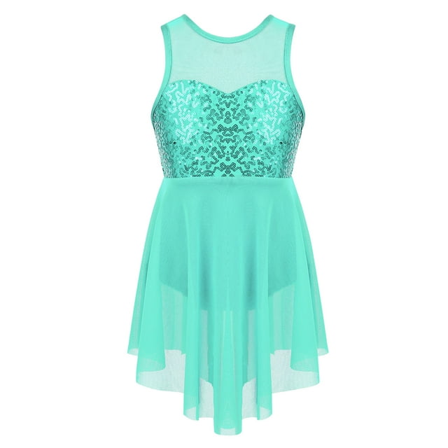 YONGHS Costumes de Danse Lyrique Enfants Filles Paillettes Dos Croisé Justaucorps de Ballet Robe Vert Menthe 16