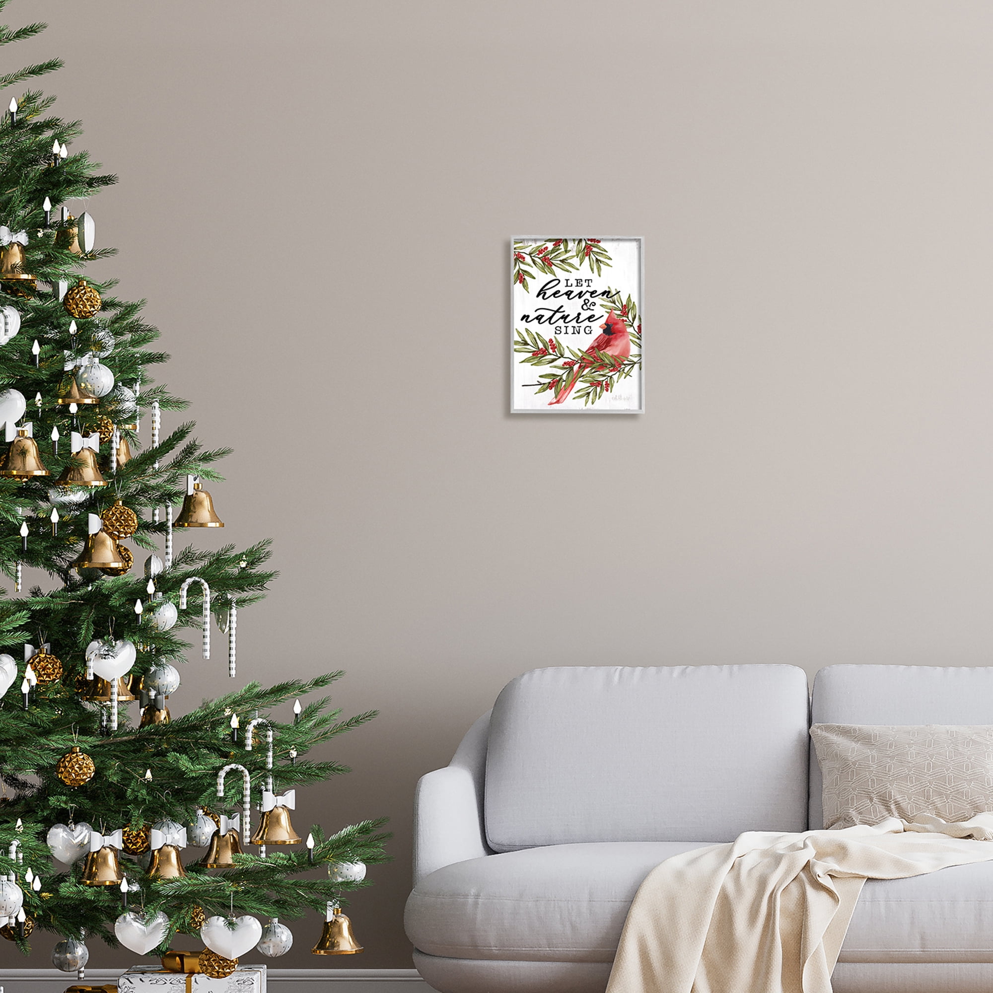 Stupell Industries Festive Phrase Cardinal Holiday Painting Gray Framed Art Print Wall Art, 11 x 14