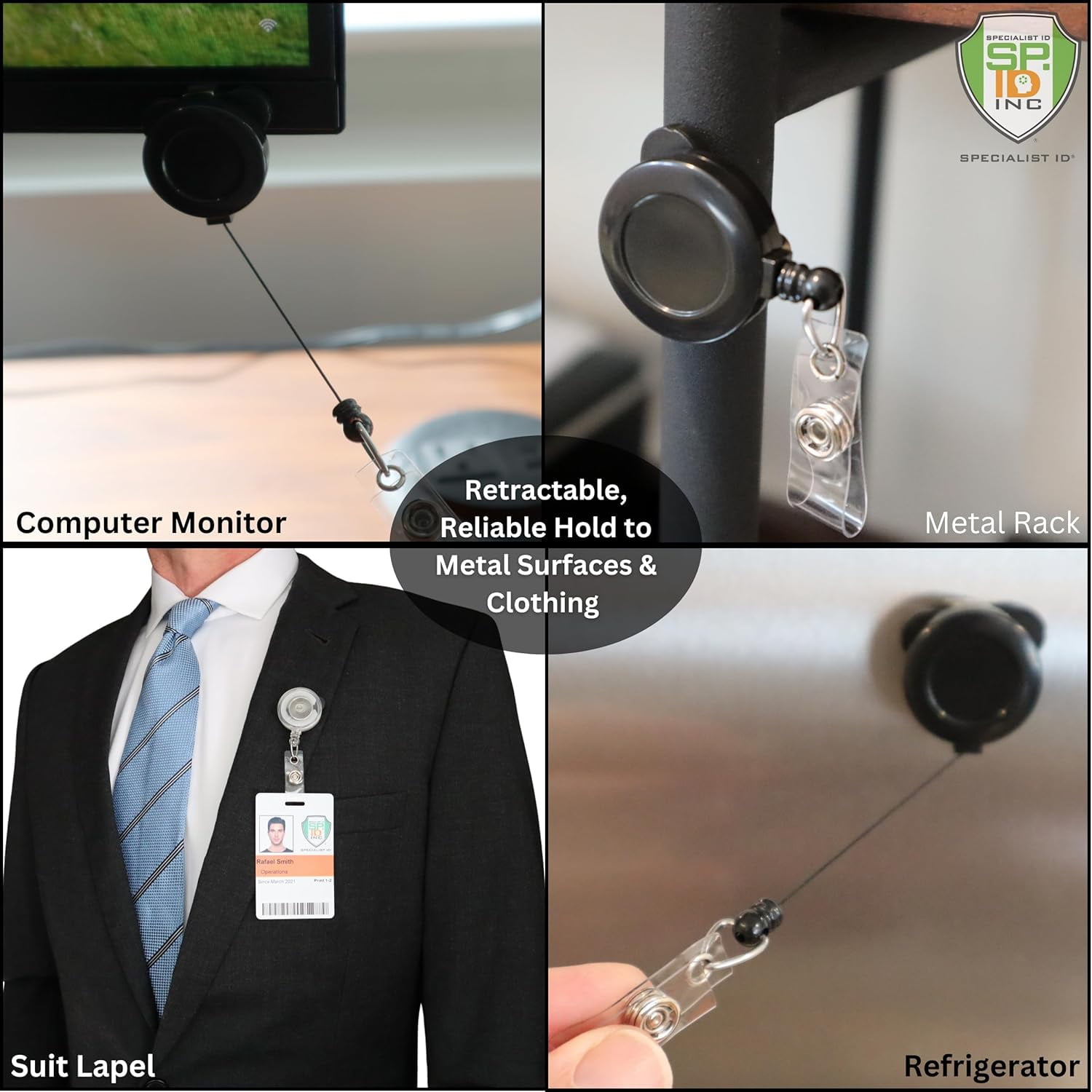 Bulk 25 Pack - Magnetic Name Badge Holder Retractable Badge Reel with Magnet Back - Retracting Magnetic Badge Lanyard ID Holder for Magnetic ID Badge Holder for Shirt or Lapel work Badges (Black)