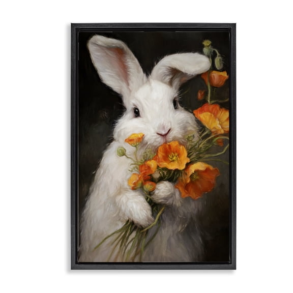 Stupell Industries Farmhouse Floppy Loves Her Poppies Black Floating Frame Canvas Art, 17 x 25, by Tina LeCour