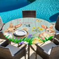 thumbnail image 6 of Easter Bunny Round Tablecloth, Fitted Table Cover with Elastic for 55"-60" Round Tables, Spring Easter Eggs Floral Teal Wood Table Cloth Outdoor Indoor Dinning Party Waterproof Tablecloths, 6 of 7