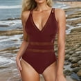 thumbnail image 2 of VBTAPA One Piece Swimsuit Women Tummy Control Mesh V Neck Swimwear High Waisted Cross Back Bathing Suits Limited Time Sales Red XL, 2 of 9
