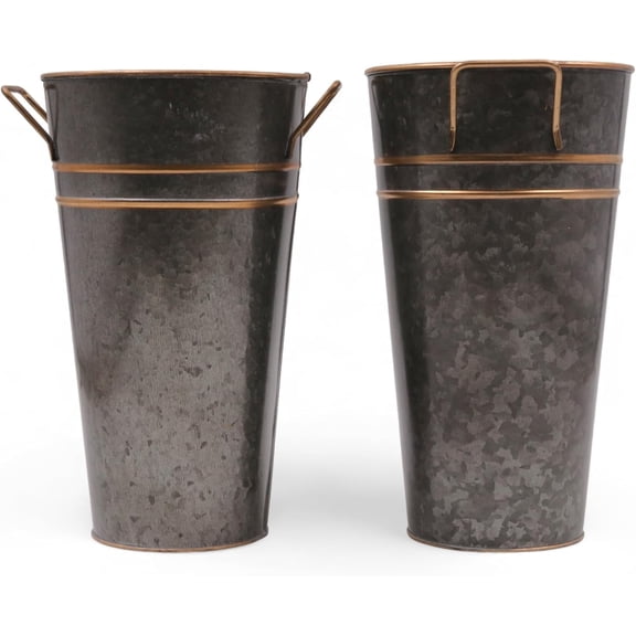 Hosley 9in Metal Bucket Tabletop Vase, Set of 2