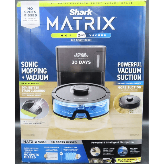 Pre-Owned Shark Matrix 2-in-1 Robot Vacuum & Mop Self-Emptying Bagless 30 Day Capacity Base