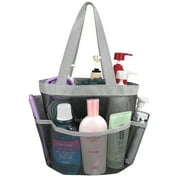 Livhil Mesh Shower Caddy Basket for College Dorm Room Essentials with 8 Storage Pockets, Hanging Portable Shower Tote Bag for Bathroom (Gray)