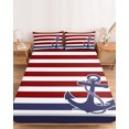 thumbnail image 2 of Queen Size Fitted Sheet Set - Anchor Red 3 Piece Bedding Sets 16" Deep Pocket Fitted Sheet with 2 Pillowcases, Modern Navy Blue White Striped Nautical Brushed Microfiber Hotel Luxury Bed Sheets, 2 of 9