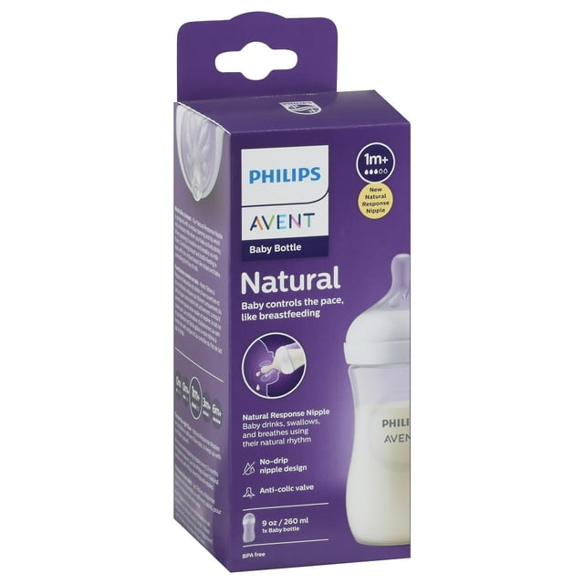Biberón Avent Natural Clear de 260 ml para recién nacido, 1 unidad