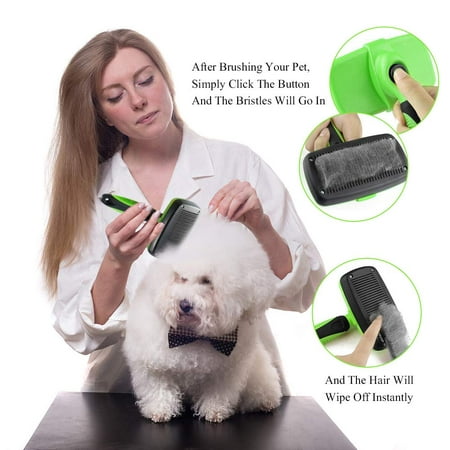 Dog and Cat Hair Brush - No More Shedding | Easy Self-Cleaning Button! Removes All Hair, Tangles, Cleans & Desheds - Best Slicker Brush for All Pet Sizes & Hair (Best Type Of Dog Clicker)