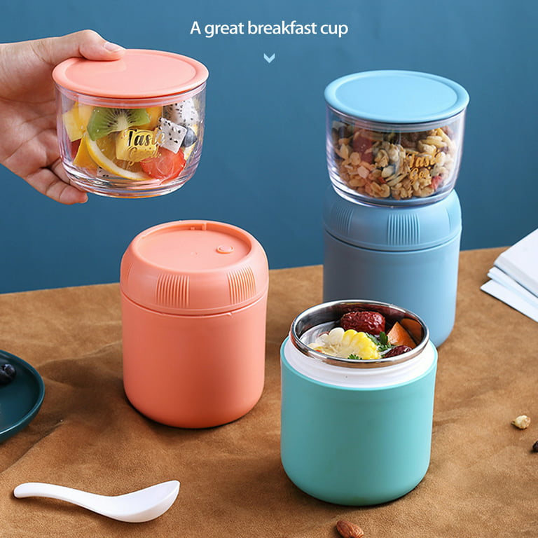 Honrane 1 Set Lunch Container Two Cups with Spoon Good Sealing Keep Food  Warm BPA Free Leakproof Thermal Food Jar School Use 