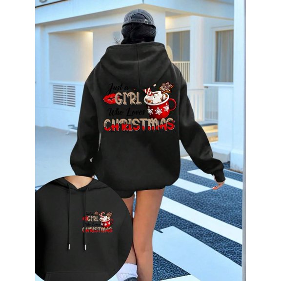 Women's Christmas Coffee Kangaroo Pocket Pullover Hoodie
