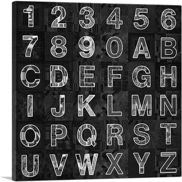 ARTCANVAS Modern Black & White Square Full Alphabet Canvas Art Print - Size: 18" x 18" (0.75" Deep)